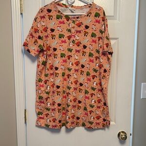 Vera Bradley Peach and Pink Cat Patterned Sleep Shirt Top